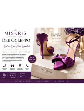 Dee Ocleppo Italia Satin Bow Heel Sandals Purple Size 39 Ankle Strap Stiletto